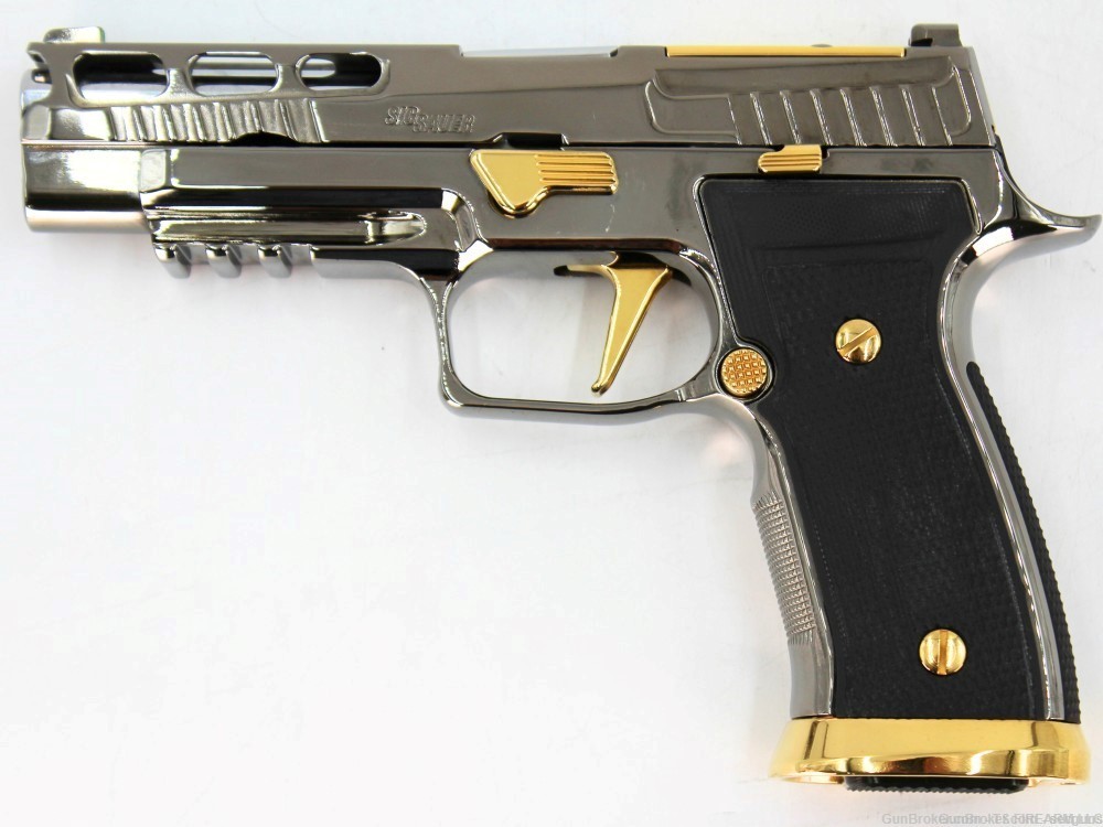 Black Chrome & 24 Karat Gold Sig Sauer P320 AXG Pro 17Rd 9mm Pistol-img-1
