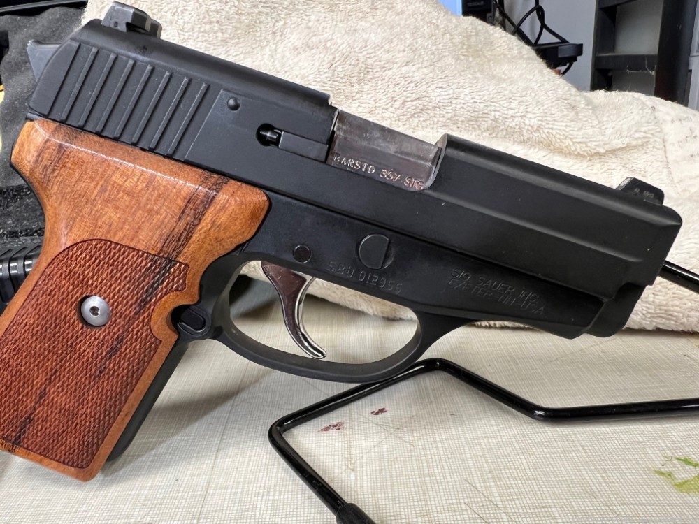 sig p239 357 sig with 40s/w barrel.case wood grips, ss trigger-img-5