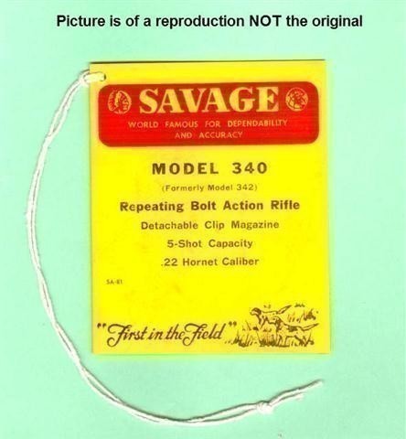 Savage 340 22 HORNET EARLY Fac Hang Tag r-img-0