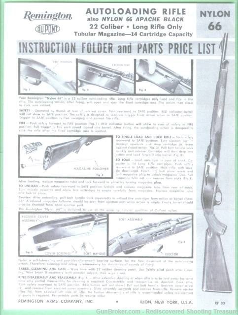 Remington Nylon 66 1960's Instruction Manual Repr-img-0