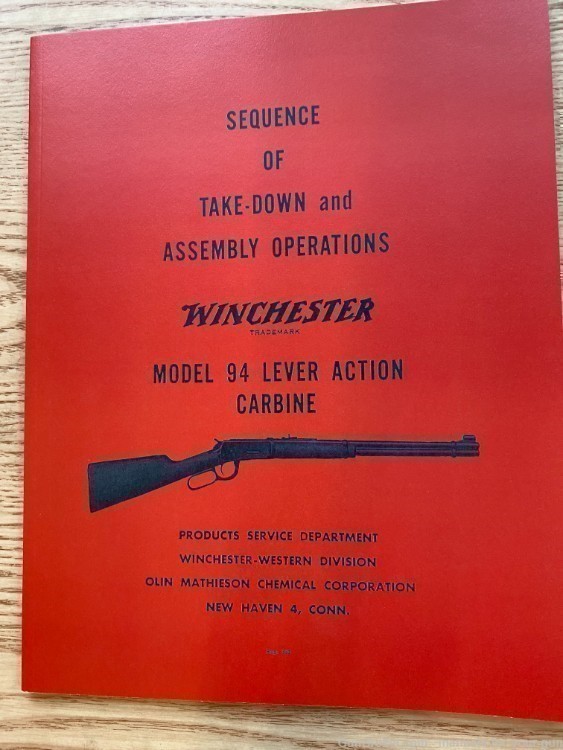 WINCHESTER MODELS 94 LEVER ACTION CARBINE GUNSMITH MANUAL, 62 PAGES (728)-img-0