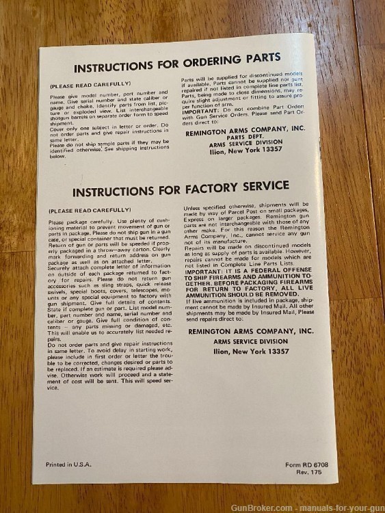 REMINGTON MODEL 540-XR BOLT ACTION rifle OWNERS MANUAL (725)-img-1
