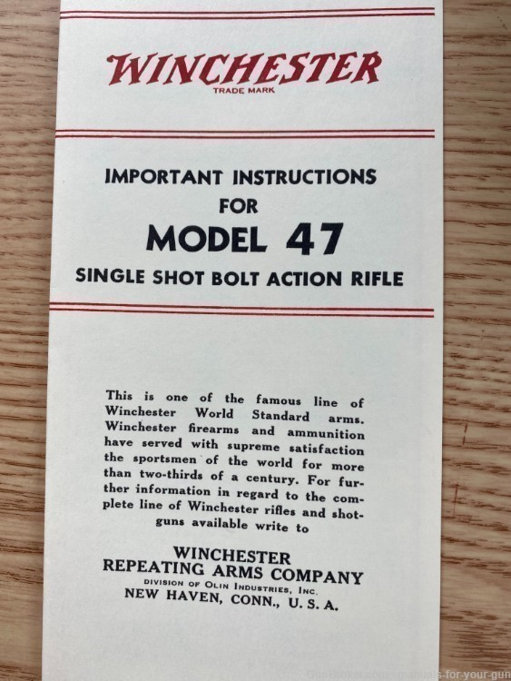 WINCHESTER MODEL 47 SINGLE SHOT BOLT ACTION RIFLE MANUAL (708)-img-0