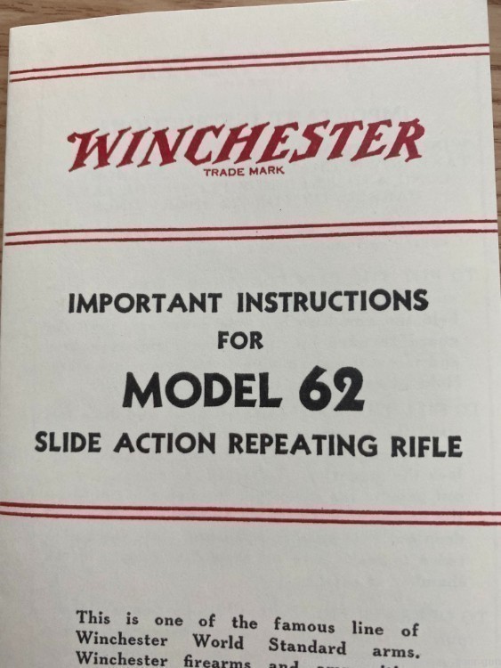 WINCHESTER MODEL 62 SLIDE ACTION REPEATER RIFLE MANUAL (705)-img-0
