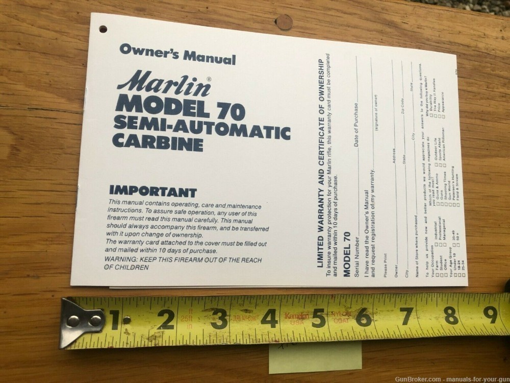 MARLIN MODEL 70 SEMI-AUTOMATIC .22LR CALIBER CARBINE OWNER'S MANUAL (672)-img-1