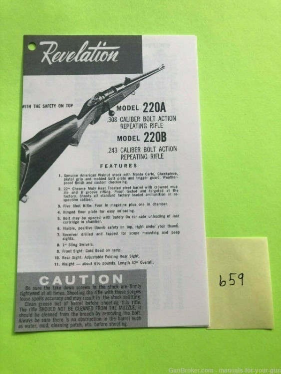 MANUAL REVELATION MODEL 220A .308 CAL & 220B .243 CAL BOLT ACTION RIFL(659)-img-4