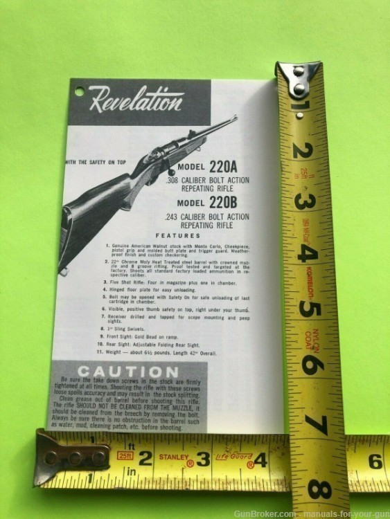 MANUAL REVELATION MODEL 220A .308 CAL & 220B .243 CAL BOLT ACTION RIFL(659)-img-1