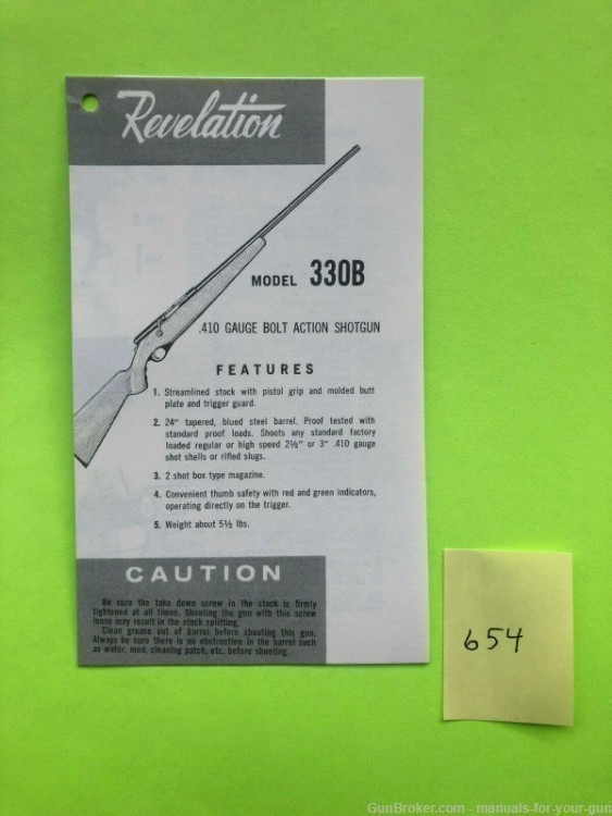 MANUAL REVELATION MODEL 330B .410 GAUGE BOLT ACTION SHOTGUN (654)-img-0