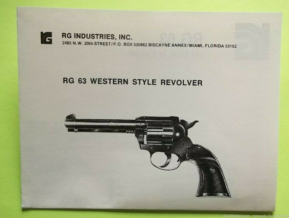 RG 63 WESTERN STYLE REVOLVER 22LR & 38 SPECIAL INSTRUCTION MANUAL (638)-img-0