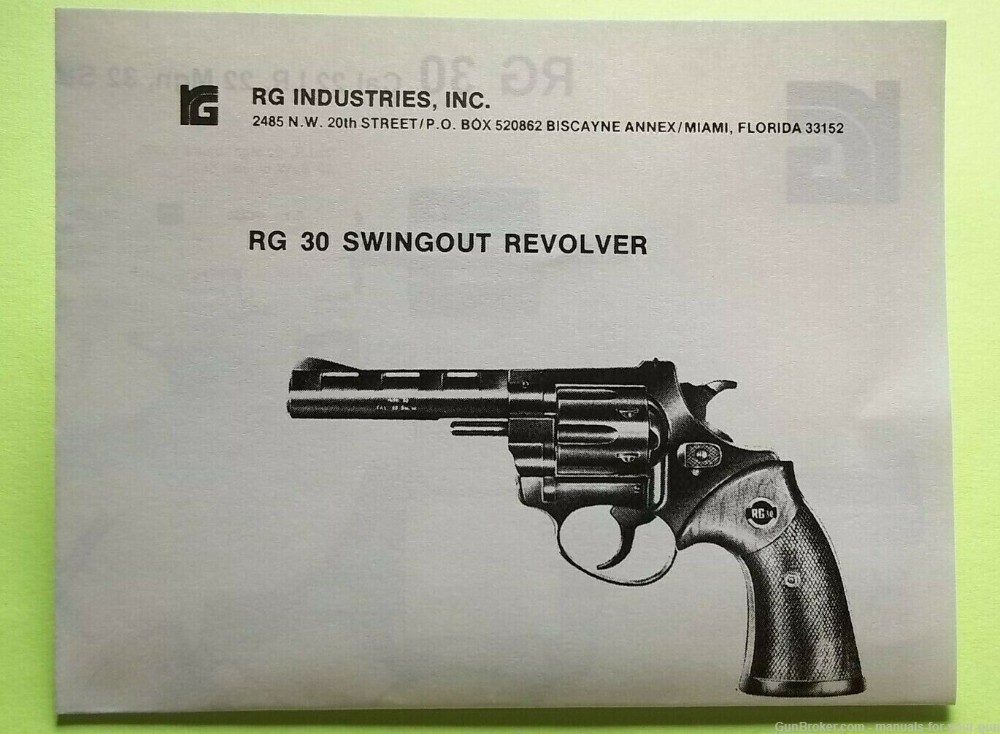 RG 30 SWINGOUT REVOLVER 22 LR, 22 MAG, 32 SUW INSTRUCTION MANUAL (636)-img-0