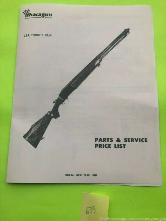 1972 ITHACA LSA TURKEY SHOTGUN PARTS AND SERVICE PRICE LIST (633)-img-0