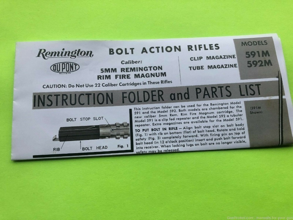Early REMINGTON ARMS MODELS 591M & 592M BOLT ACTION RIFLE MANUAL (612)-img-0