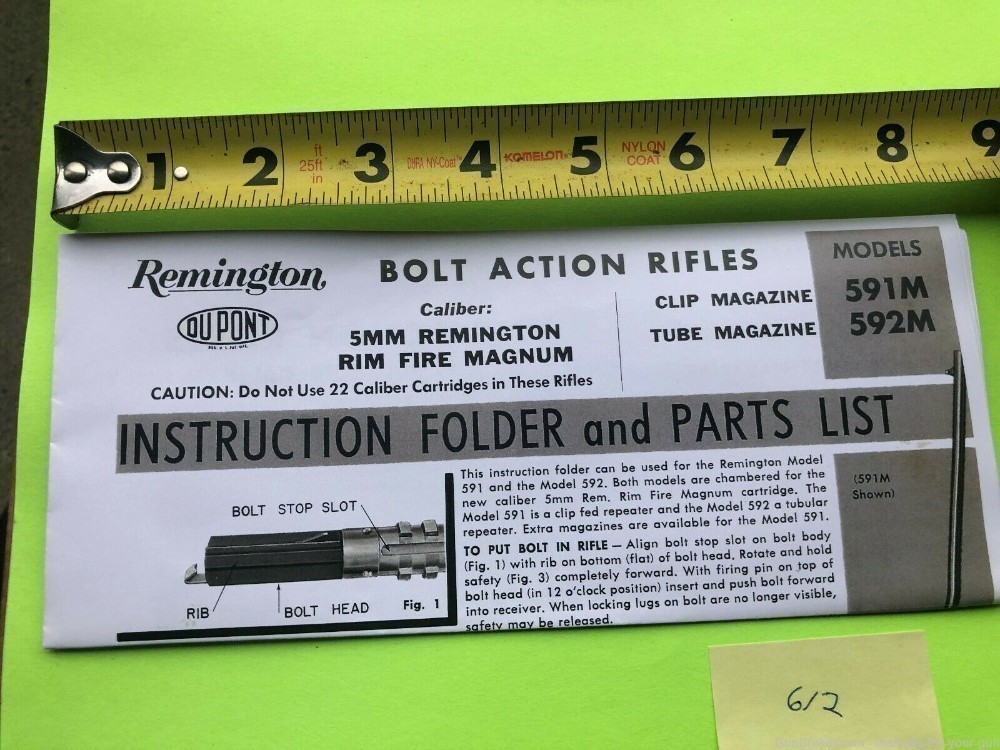 Early REMINGTON ARMS MODELS 591M & 592M BOLT ACTION RIFLE MANUAL (612)-img-1