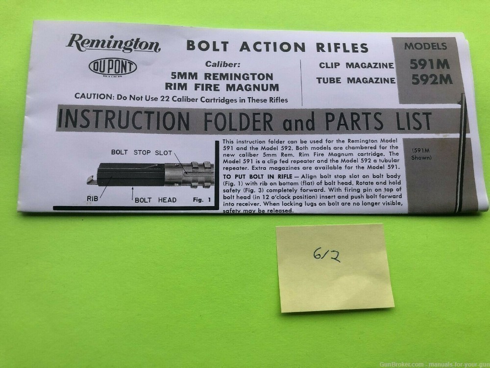 Early REMINGTON ARMS MODELS 591M & 592M BOLT ACTION RIFLE MANUAL (612)-img-4
