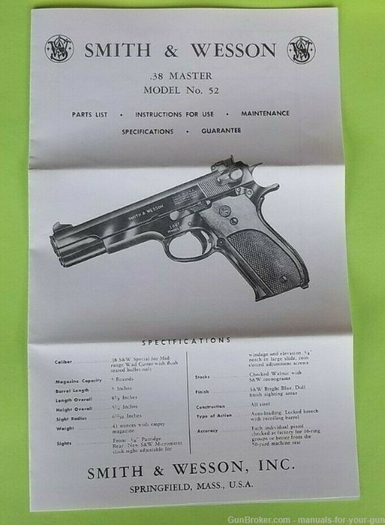 SMITH & WESSON .38 MASTER MODEL 32 PISTOL MANUAL (600)-img-0