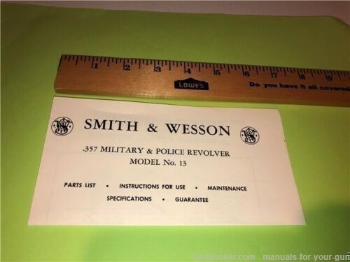 SMITH AND WESSON .357 MODEL NO. 13 POLICE REVOLVER MANUAL (599)-img-0
