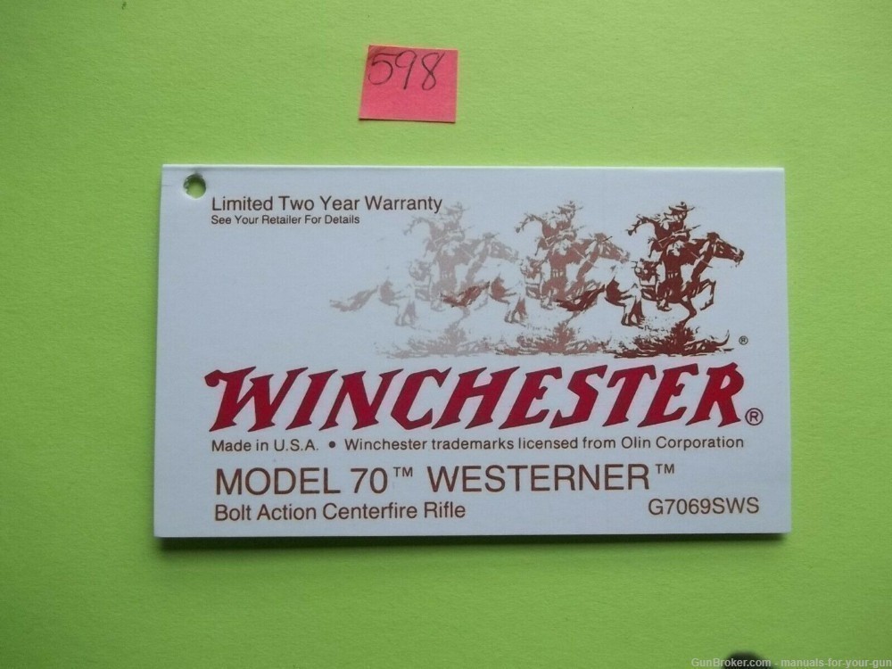 WINCHESTER MODEL 70 WESTERNER BOLT ACTION CENTERFIRE RIFLE MANUAL (598)-img-0