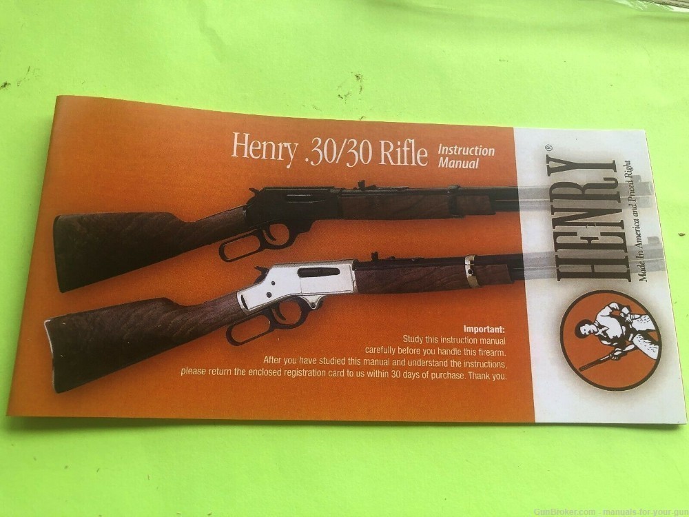 HENRY RIFLE LEVER ACTION .30/30 Owners Manual (596)-img-0