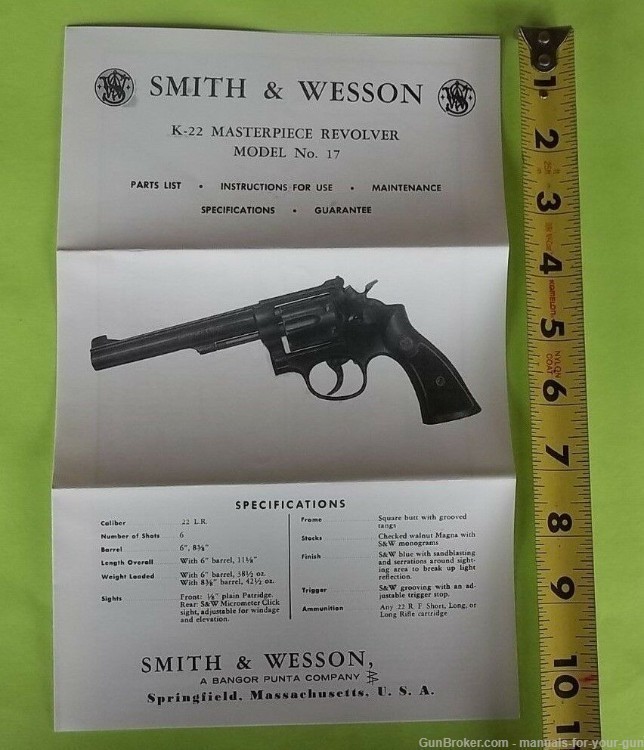 SMITH & WESSON K-22 MASTERPIECE REVOLVER MODEL NO. 17 OWNER'S MANUAL (587)-img-2