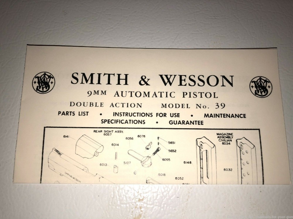 SMITH AND WESSON 9MM DOUBLE ACTION SEMI-AUTO MODEL 39 OWNER’S MANUAL (565)-img-2