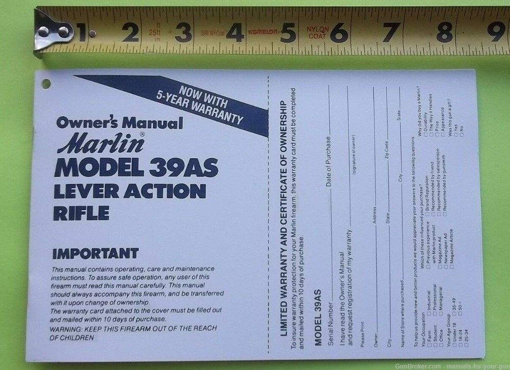 Marlin Model 39AS Lever Action Rifle Owners Manual (560)-img-3