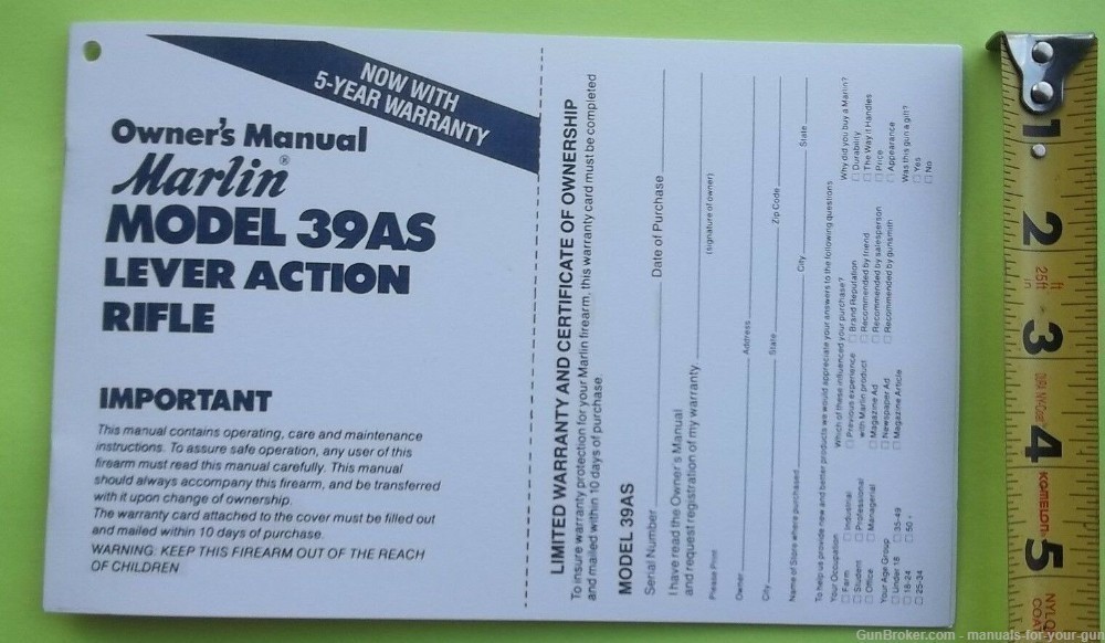 Marlin Model 39AS Lever Action Rifle Owners Manual (560)-img-1