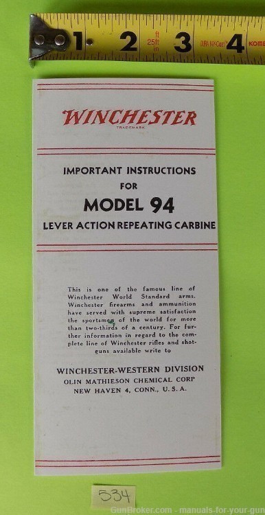 Winchester Model 94 Lever Action Repeating Carbine Manual (534)-img-2