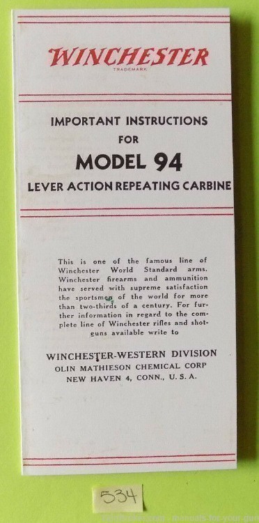 Winchester Model 94 Lever Action Repeating Carbine Manual (534)-img-0