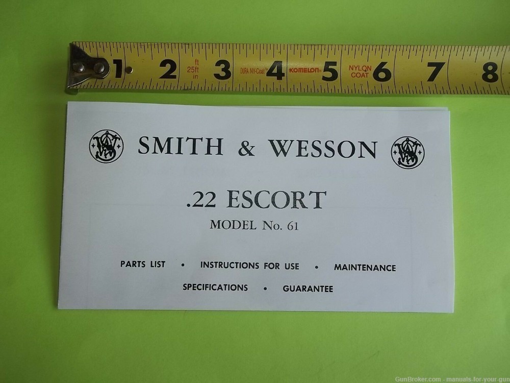 SMITH AND WESSON .22 S & W ESCORT MODEL No. 61 PISTOL MANUAL (531)-img-2