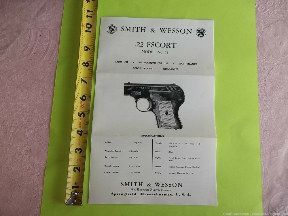 SMITH AND WESSON .22 S & W ESCORT MODEL No. 61 PISTOL MANUAL (531)-img-3