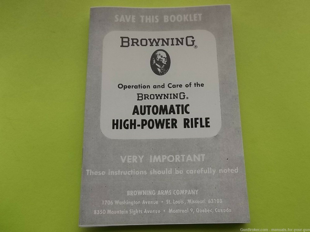 BROWNING AUTOMATIC HIGH POWER RIFLE OWNERS MANUAL (515)-img-0
