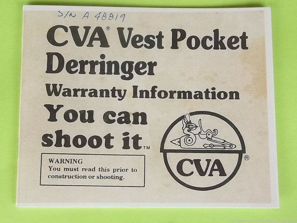 CVA Muzzleloader Vest Pocket Derringer Firearm Instruction Manual (508)-img-0