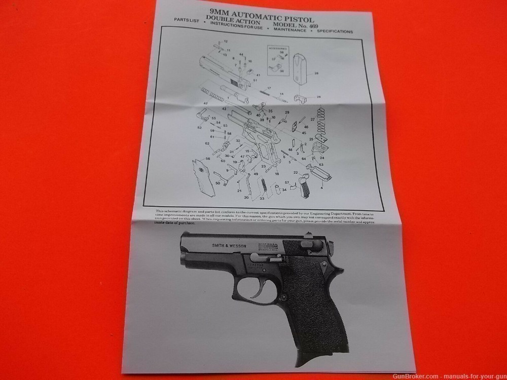 SMITH AND WESSON 9MM DOUBLE ACTION SEMI-AUTO MODEL 469 PISTOL MANUAL (413)-img-1