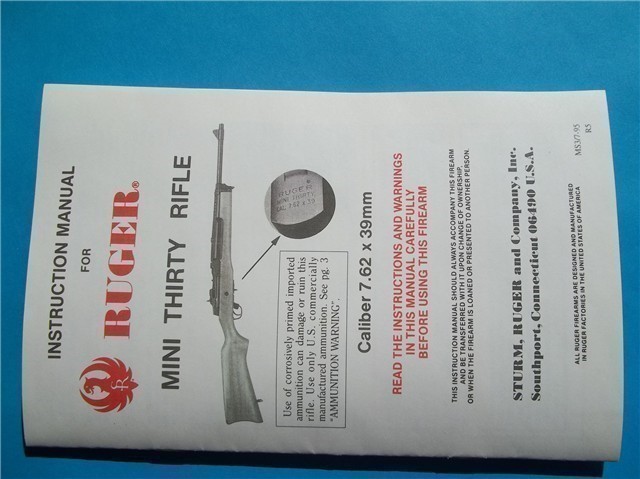 RUGER MINI 30 OWNERS MANUAL  dated 1995 (372)-img-0
