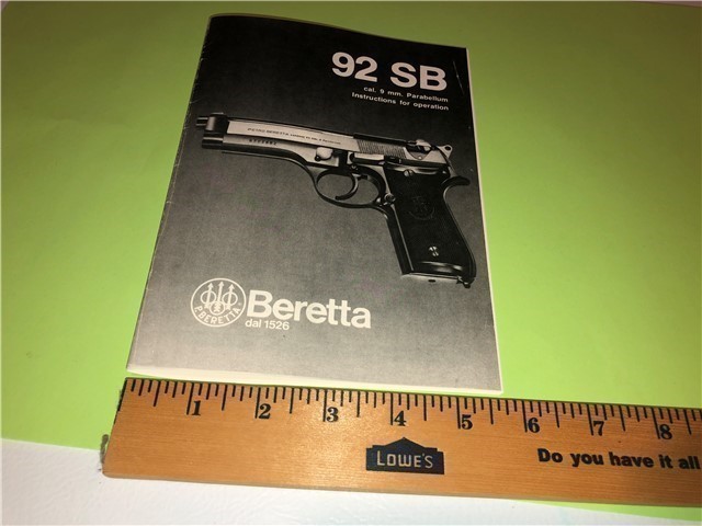 BERETTA 92SB Pistol OWNERS MANUAL 01/84      (370)-img-1