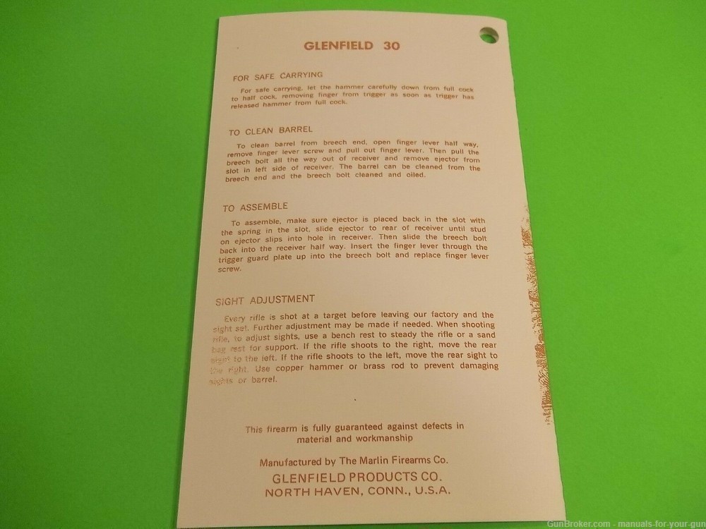 Owner's Manual Glenfield Model 30 Lever Action 30/30 Caliber Rifle (366)-img-4