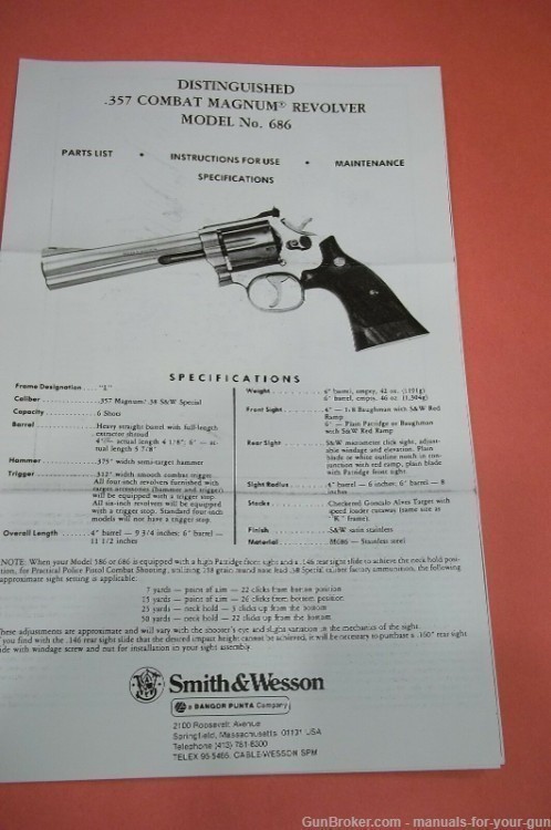 SMITH & WESSON MODEL NO. 686 DISTINGUISHED .357 COMBAT MAGNUM MANUAL (336)-img-1