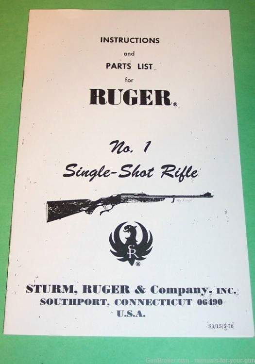 1976 RUGER NO. 1 SINGLE SHOT RIFLE INSTRUCTIONS AND PARTS LIST (302)-img-0