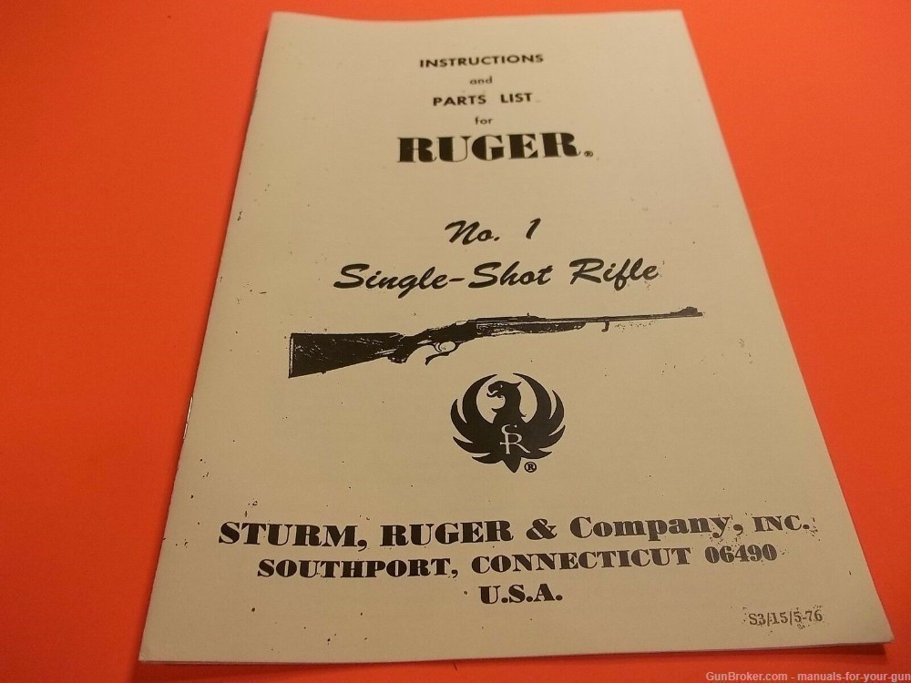 1976 RUGER NO. 1 SINGLE SHOT RIFLE INSTRUCTIONS AND PARTS LIST (302)-img-1