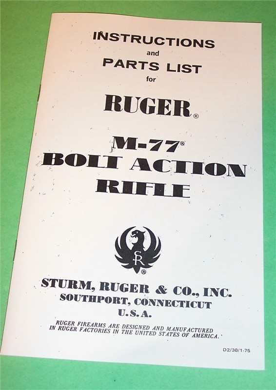 1975 RUGER M-77 BOLT INSTRUCTION & PART LIST (300)-img-0