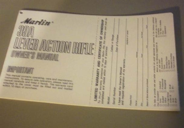 Marlin Model 39A Lever Act Rifle Owners Manual (279)-img-0