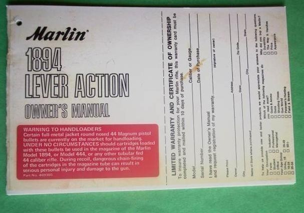 MARLIN MODEL 1894 LEVER ACTION OWNERS MANUAL (274)-img-0