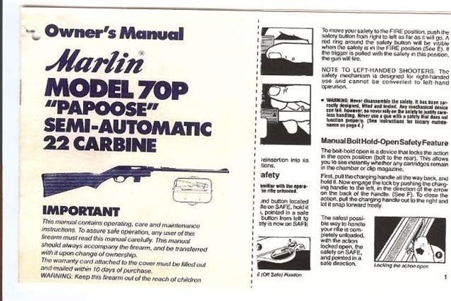 Marlin 70P Papoose 22 Carbine Rifle Manual (261)-img-0