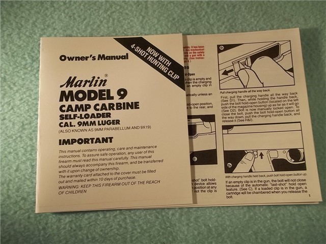 Marlin Model 9 Camp Carbine OWNER'S MANUAL 9 pages (29)-img-0