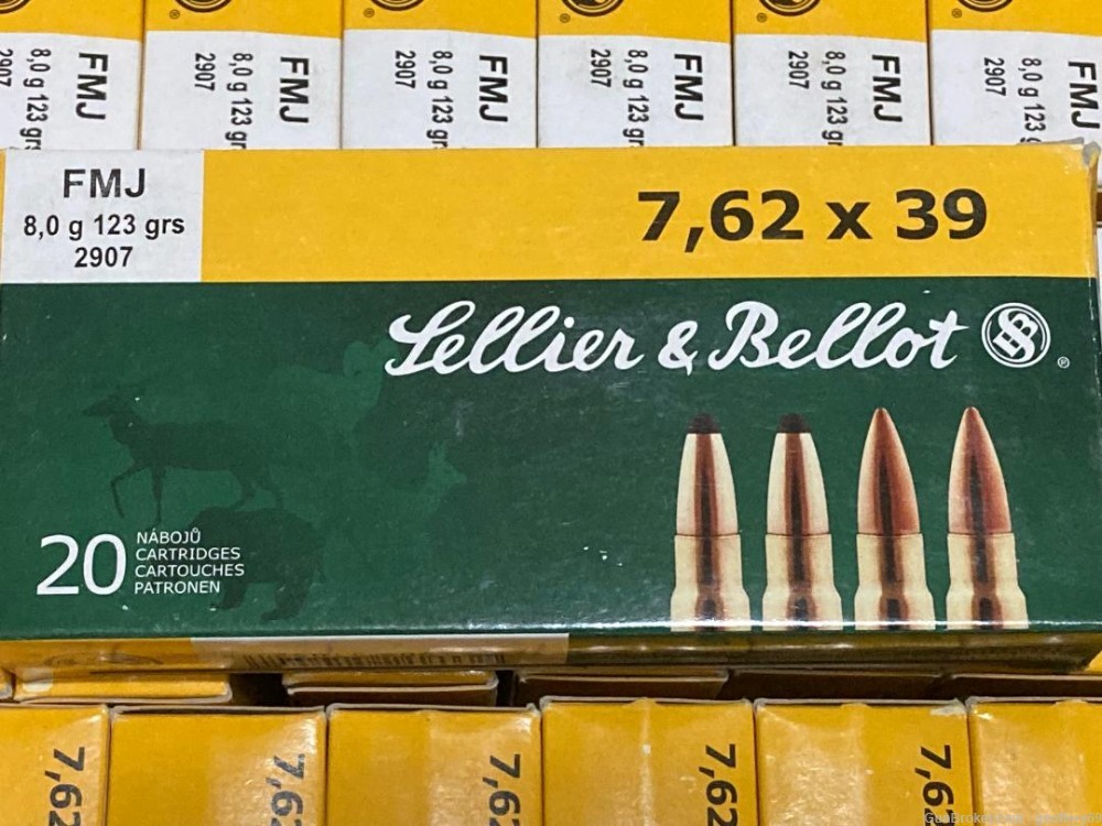 7.62x39 123 gr FMJ STEEL CORE Rifle Ammo 100 rds Sellier & Bellot S&B-img-0