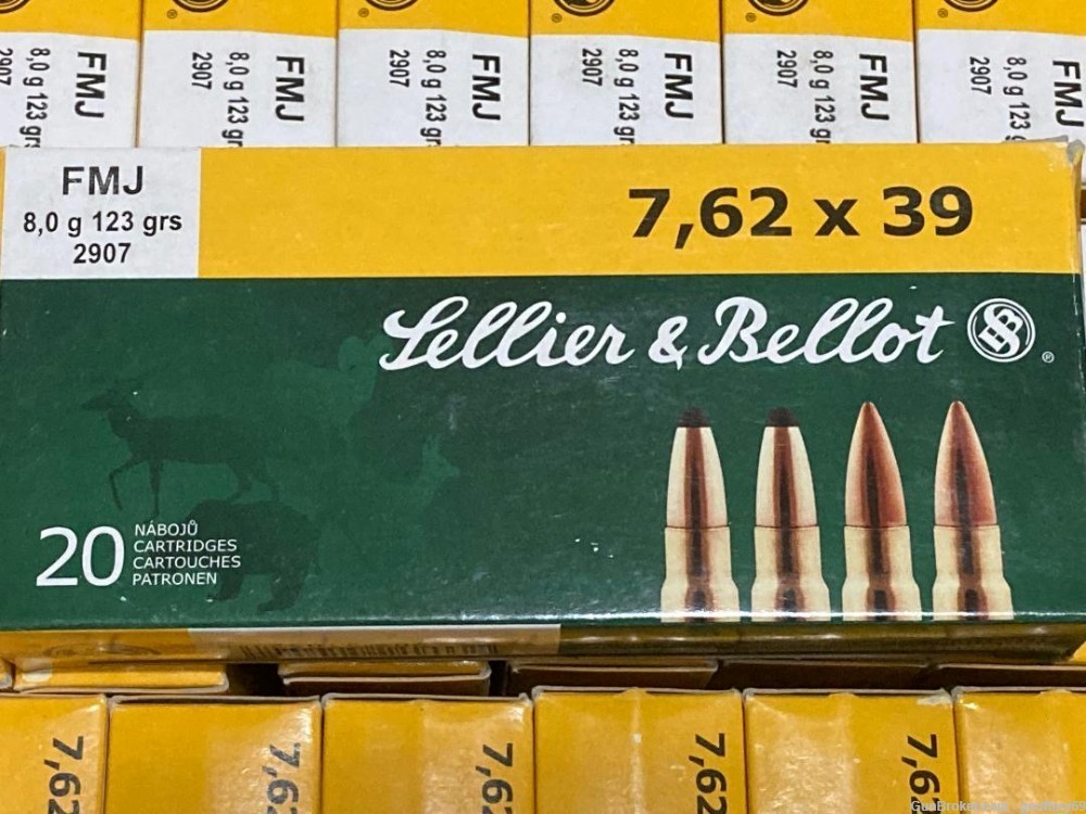 7.62x39 123 gr FMJ STEEL CORE Rifle Ammo 200 rds Sellier & Bellot S&B-img-0