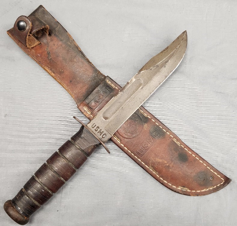 Ka-Bar USMC fighting knife Olean, NY with leather sheath-img-1