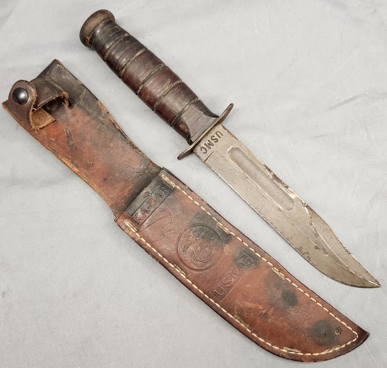 Ka-Bar USMC fighting knife Olean, NY with leather sheath-img-0