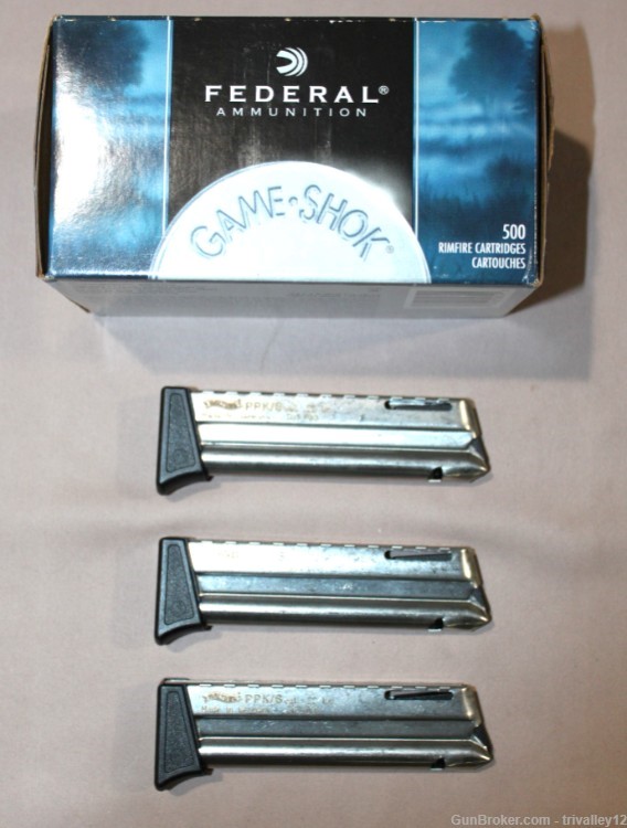 Walther PPK-S 22LR OEM Pistol Magazines (3 Mags) & 500 rounds of Ammo-img-1
