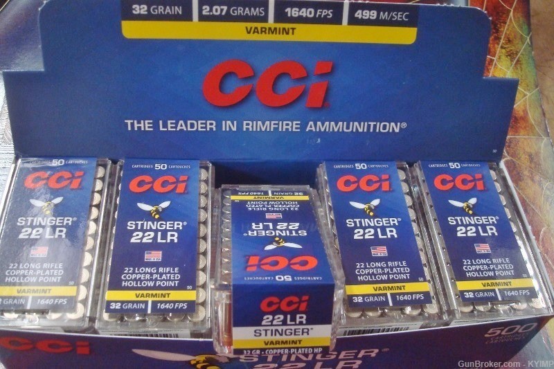500 CCI STINGER HP .22 LR 22 High Velocity Copper Plated Hollow Point 0050-img-1